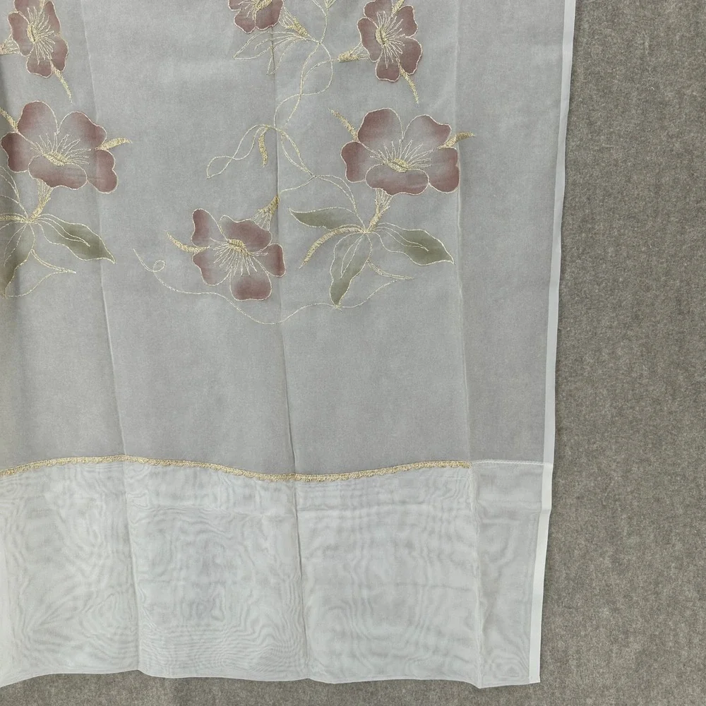 VTG‎ 2 Sheer Floral Embroidered Curtain Panels Made in Italy Gold Metallic Trim